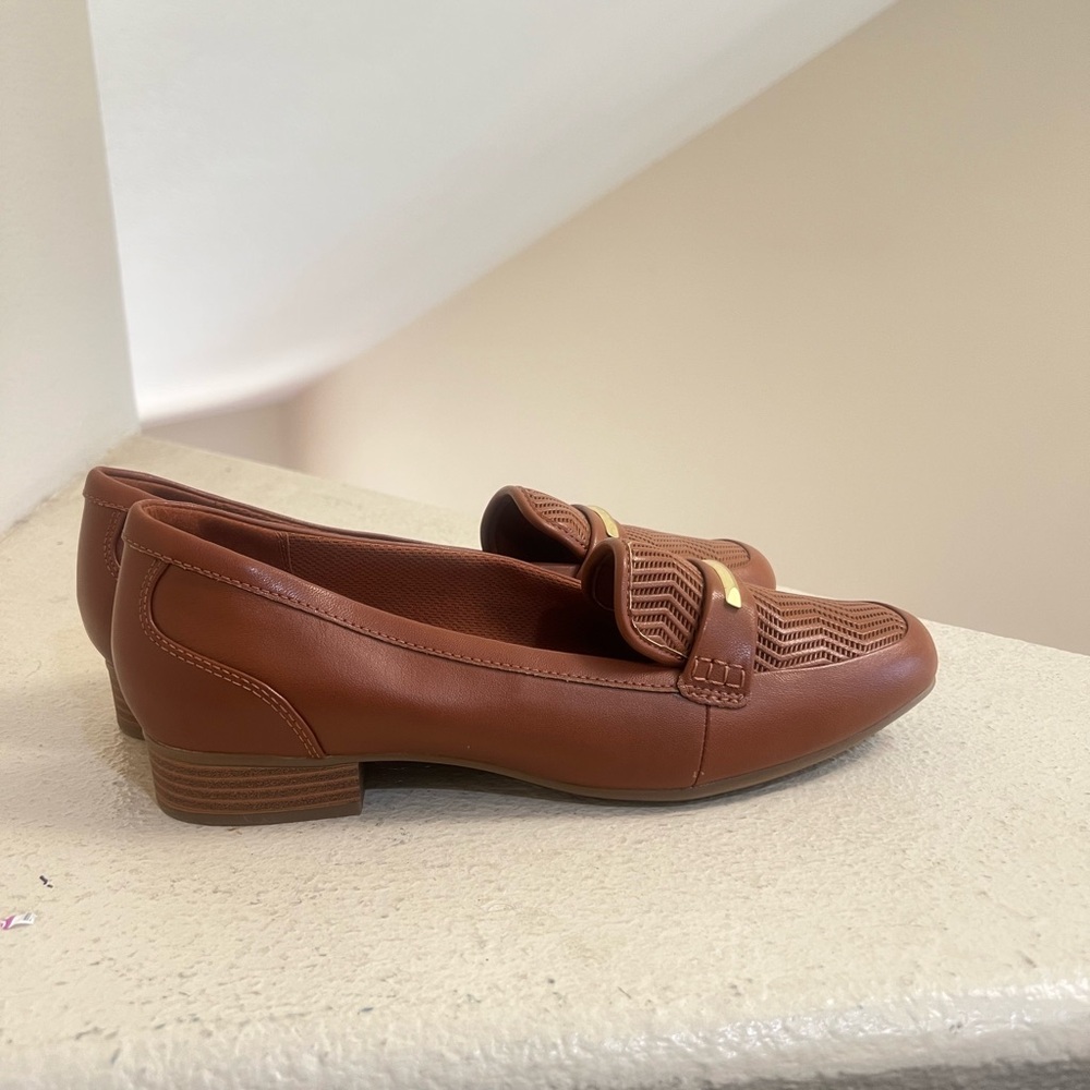 Clarks Juliet Aster brown Leather Loafers sandals Women’s 10 comfort New no box